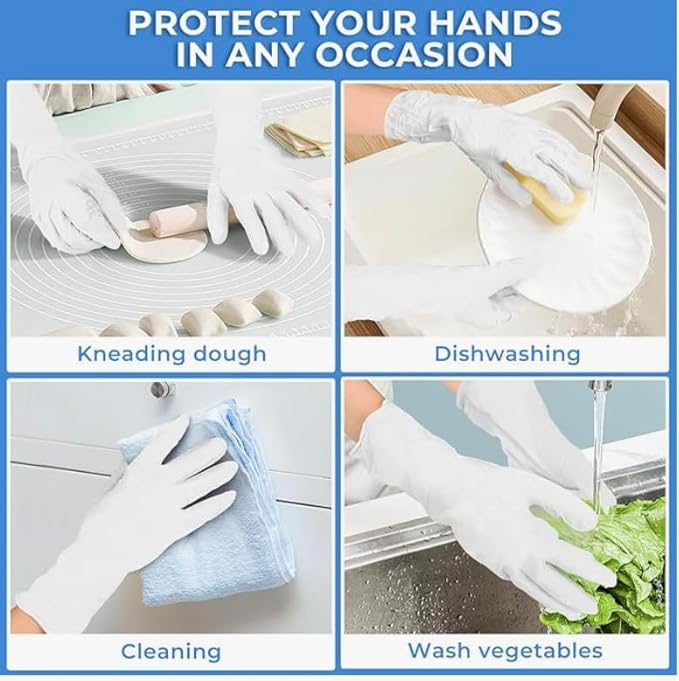 12 Inch 7.5Mil Ultra Stretch Professional White Disposable Nitrile Gloves, Cleaning, Food Safe, Kitchen, Tough & Strong