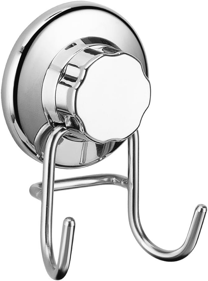 SANNO Suction Cup Hooks, Shower Squeegee Holder Towel Robe Loofah Hooks Hanging Shower Accessories, Chrome (3 Pack)