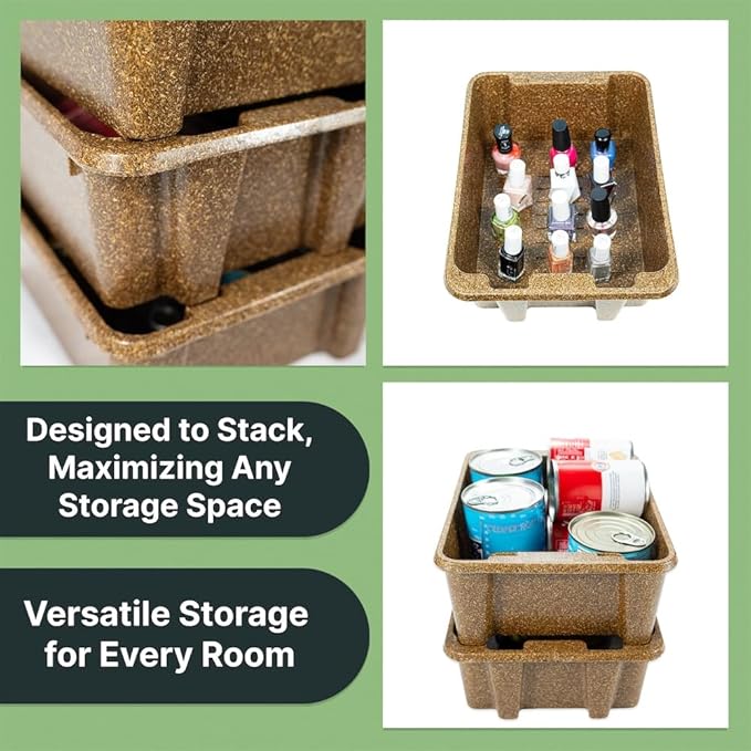 Best Kept Cupboard Organizers And Storage | Plastic Tray Wood-Like Texture| Bathroom Essentials | Skincare Organizer | Facial Care Product Storage Bin | Stackables Dark Brown 3-Piece Organizer Set