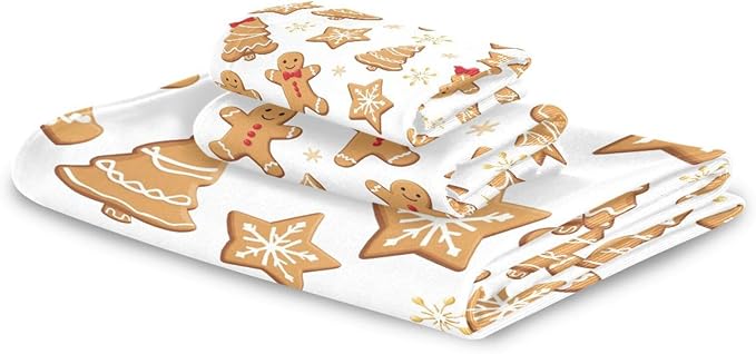Gingerbread Man Towels Set of 3 Christmas Winter Bathroom Towel Soft Absorbent Bath Hand Towels Washcloth Guest Towel Sets Xmas Holiday Bathroom Decorations