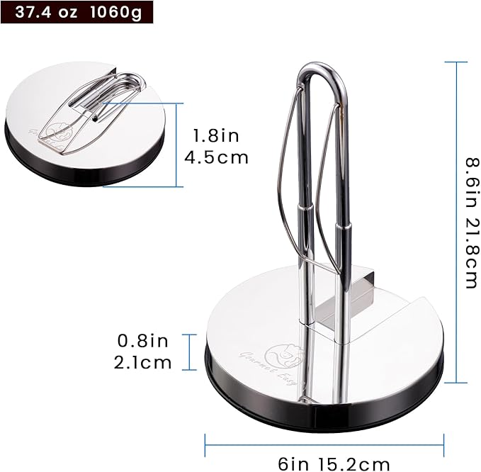Single Hand Tear Paper Towel Holder, Anti-Slip Kitchen Towels Stand, Adjustable for Various Roll Sizes, Super Space Saver Foldable Stainless Steel Hand Towel Holder, Heavy Duty with 5-Year Warranty