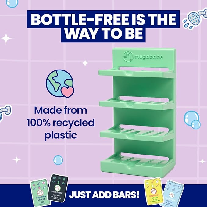 Megababe 4-Tier Bar Soap Tower | Stocking Stuffer Holds 4 Bars | Suctions or Sticks | Self-Draining