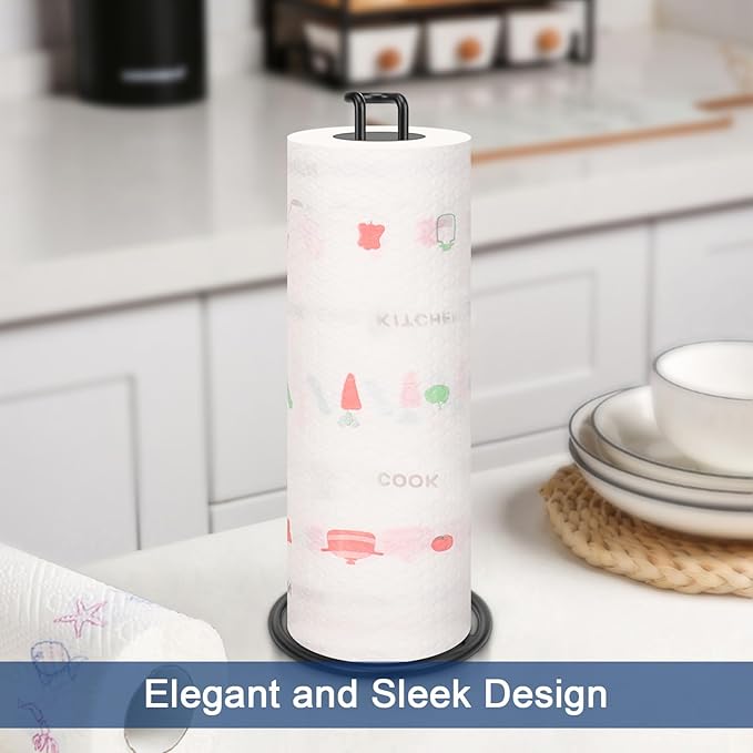 NearMoon Paper Towel Holder, Sturdy Paper Towel Stand Dispenser-All Metal, Standard or Jumbo-Sized for Kitchen Countertop, Farmhouse, Living Room (1 Pack, Matte Black)
