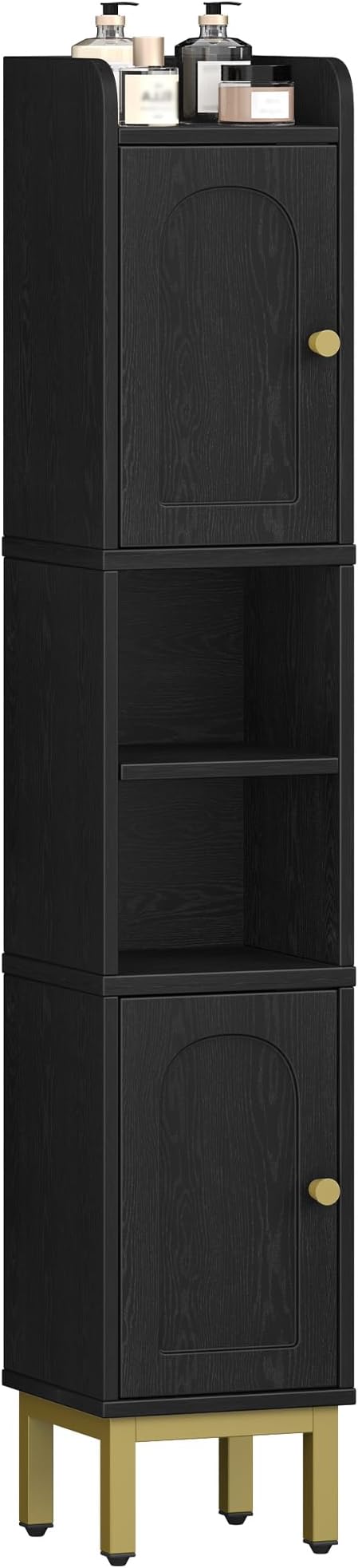 Slim Bathroom Storage Cabinet, Narrow Bathroom Organizers and Storage with 4 Adjustable Feet, Laundry Room Organization for Small Space, Kitchen, Living Room, 2 Doors Black BC22404G