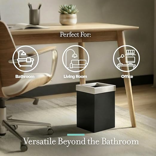 Gatco Small Bathroom Trash Can with Lid, Square 3 Gallon Stainless Steel Wastebasket, Under Sink, Matte Black and Satin Nickel, for Bathroom, Bedroom, Office (1915SN)