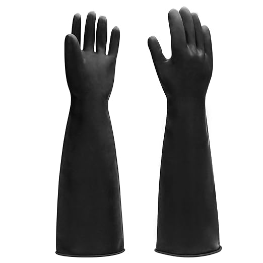 Black Rubber Gloves Extra Large, 22" Long Chemical Resistant Gloves, Waterproof Reusable Dishwashing Household Cleaning Safety Work Heavy Duty Industrial Rubber Glove, 1 Pair XXL