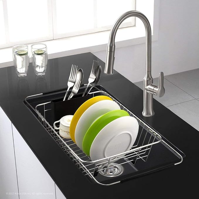 SANNO Expandable Pull Out Drawer Organizer and Storage, Cabinet Pots Pans Organizer Sliding Shelf Under Sink Shelf Over The Sink Expandable Dish Drying Rack,Dish Rack, Stainless Steel