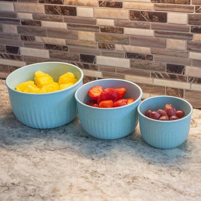 Set of 3 Bowls with Lids - Microwave, Freezer, and Fridge Safe Nesting Mixing Bowls - Eco-Conscious Kitchen Essentials by Classic Cuisine (Teal), S, M, L