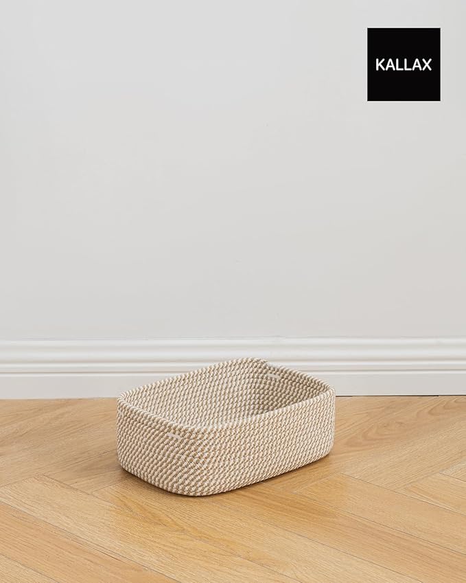KALLAX Small Woven Basket, 12 x 8 x 4.5 Inches, Storage Basket for Organizing, Cute Small Rope Shelf Closet Cube Storage Bins Baskets for Shelves, Dog Toy Gift Baskets Empty, 3 Pack Brown