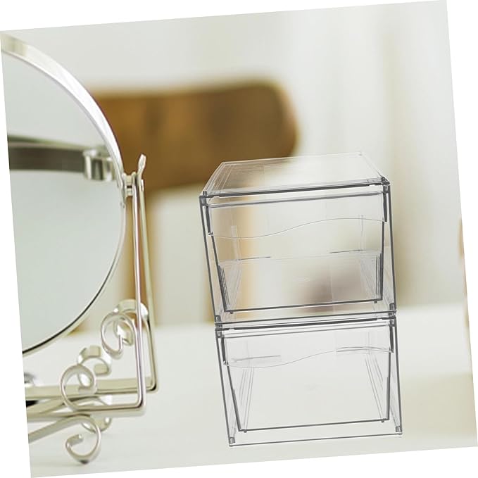 OUNONA 2pcs Stackable Makeup Organizer Removable Acrylic Cosmetic Storage Box for Efficient Desktop and Bathroom Organization