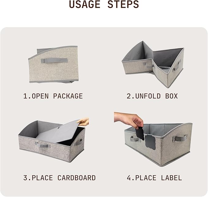 Closet Organizers and Storage Bins with Labels Clip, Large Trapezoid Storage Baskets for Shelves, 28L Foldable Fabric Clothing Organizer for Blankets, Towels and Toys, Grey, 3-Pack
