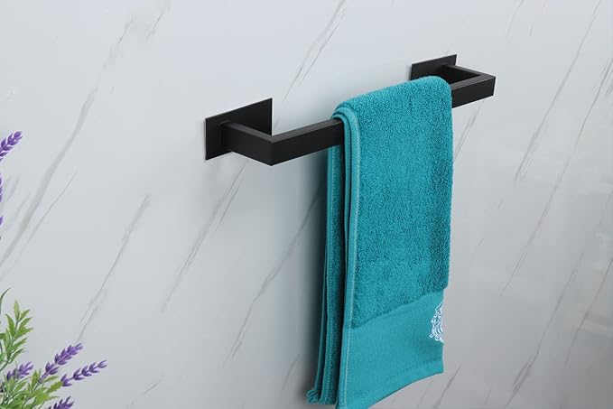 Bathroom Towel Bar Self Adhesive, No Drilling Towel Rack Easy to Install, Hand Towel Holder Made of Premium Stainless Steel Sticky on Hand Towel Hanger for Kitchen, Toilet.(16IN, Black)