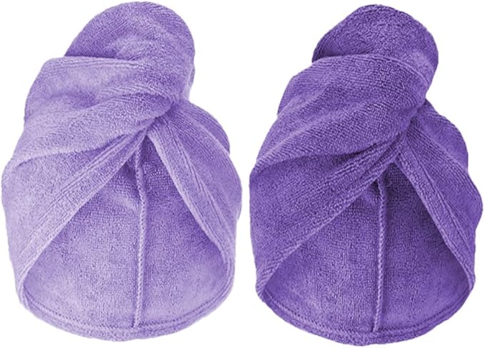 Turbie Twist 4-Pack Microfiber Hair Towel for Beauty, Travel, Gifting - Hair Wrap Turban for Straight, Wavy & Curly Hair - Premium Personal Care - Dark Purple & Light Purple