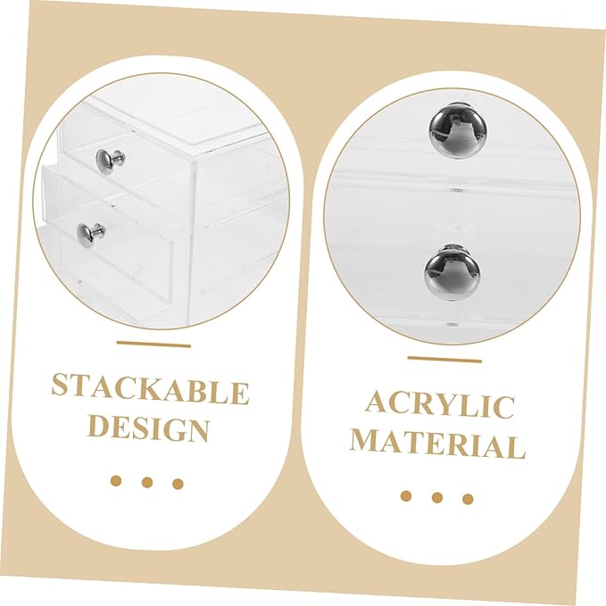 Three-layer Desk Storage Organizer Box Desk Organizer Drawers Transparent Silver Handle