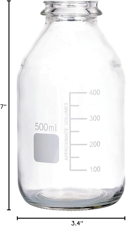Lab Media Storage Round Bottles Graduated Glass Container GL45 Screw Cap Leakproof Multi-Purpose for Scientific — pack of 8 (Orange,500ml)