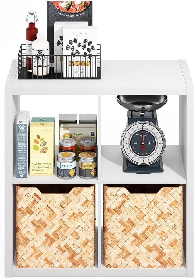Furinno Hermite 4-Cube Open Shelves Kitchen Storage, Kitchen Island, Bakers Rack, Buffet Sideboard, White