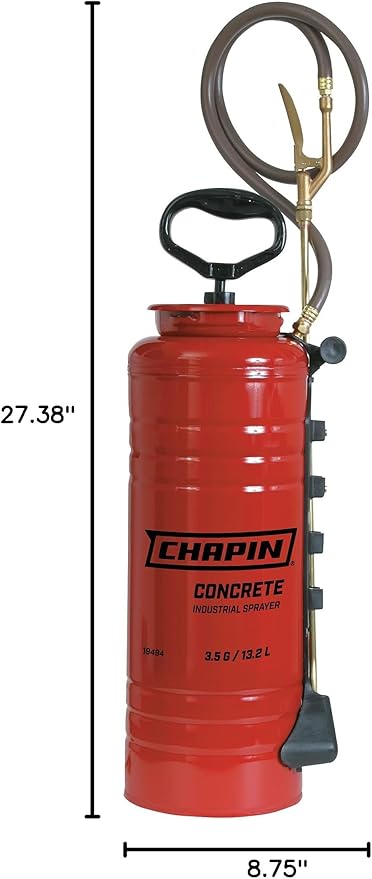 19494 Made in USA 3.5 Gallon Tri-Poxy Industrial Open Head Sprayer for Professional Concrete Applications, Form Oils, Construction with All Brass Components, 3.5 gallons, Red