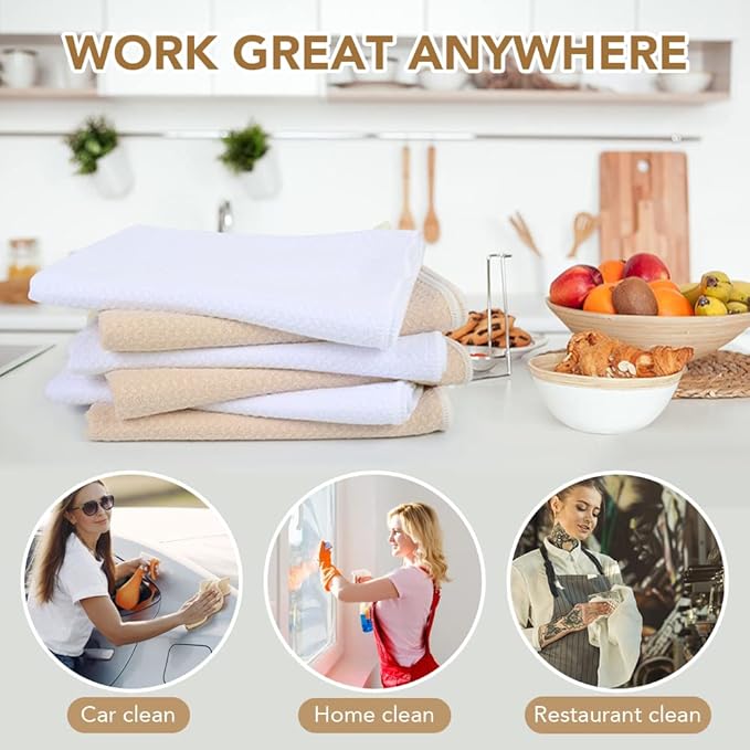 Microfiber Kitchen Towels Waffle Weave Kitchen Dish Towels Super Absorbent Soft Fast Drying Dish Cloths Reusable Cleaning Cloths Kitchen Hand Towels Tea Towels 12Pack White 16 Inch X 24 Inch