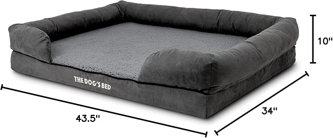 The Dog’s Bed, XL Grey Plush, Solid Memory Foam, Pain Relief: Arthritis, Hip & Elbow Dysplasia, Post Surgery, Lameness, Supportive, Calming, Waterproof Washable Cover
