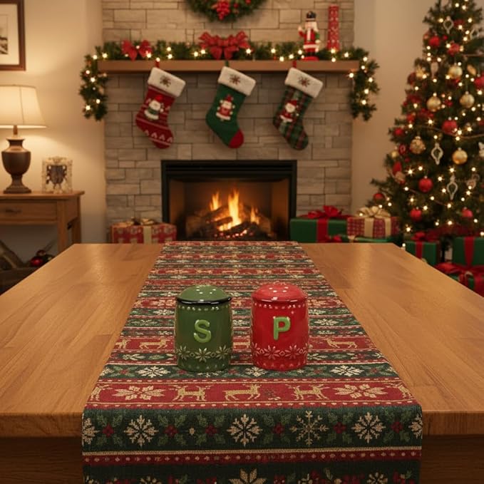 Young’s Inc Ceramic Salt Shaker, Christmas Holiday Salt and Pepper Set, Red & Green S/P Seasoning Set, Modern Kitchen Décor and Accessories, Spice Set