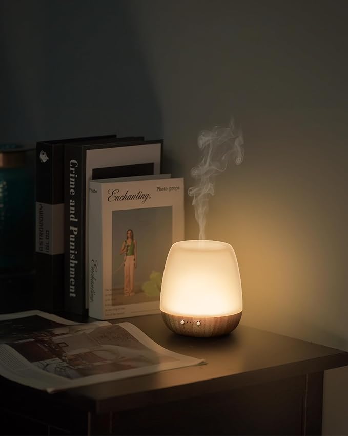 Essential Oil Diffuser -2.4MHz Ultrasonic Glass Diffuser for Home&Commercial,180ml, Pulse&Continuous Mist, 1/3/8H Timer, Waterless Auto-Off, Silent (≤25dB), Aromatherapy Diffuser with Light