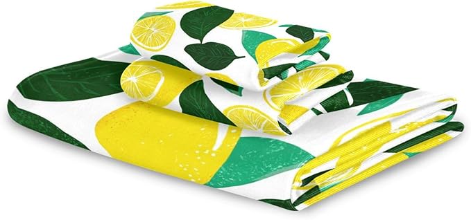 Fresh Lemon Towels Set of 3 Yellow Lemons Leaves Bathroom Towel Soft Absorbent Bath Hand Towels Washcloth Guest Towel Sets Bathroom Decorations