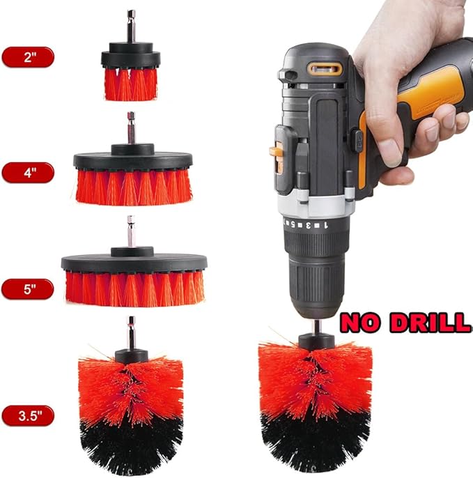 ELEOPTION Electric Drill Brush Attachment Kit 2/3.5/4/5 inch Drill Powered Cleaning Brush Attachment Set Time Saving Cleaning Kit for Cleaning Pool Tile, Brick, Car, Grout, Marble, Ceramic (3-Pack)