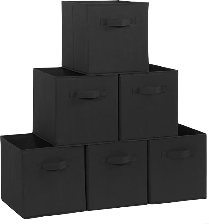 Storage Cubes, 11 Inch Cube Storage Bins, Set of 4, Fabric Foldable Storage Bins With Handles, Closet Storage Organizer Bins, Cubby Clothing Storage Baskets for Shelves, Black