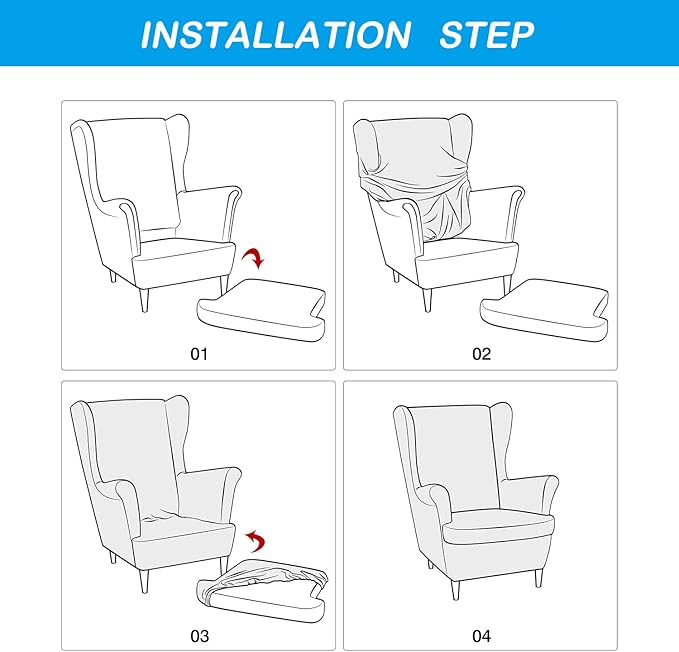 OBCREAT Wingback Chair Covers,2 Piece Stretch Velvet Wingback Chair Slipcover Soft Wing Chair Sofa Covers with Elastic Bottom,Armchair Couch Cover Furniture Protector for Living Room (Light Grey)