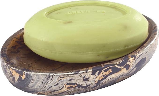 Nicole Miller - Soap Dish, Resin Countertop Accessories, Ideal for Kitchen & Bathroom, Dorm Room Essentials (Harper Collection, Black/Gold)