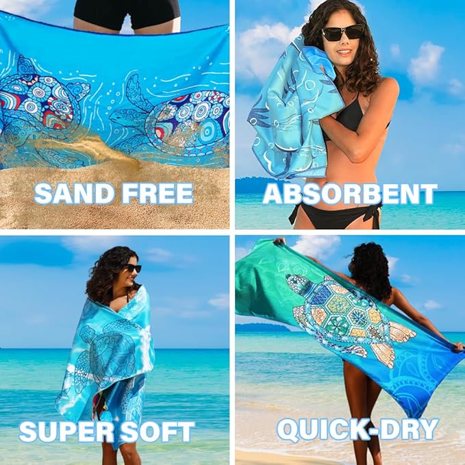 Microfiber Lightweight Thin Beach Towel Sand Free Quick Dry Absorbent Compact Towels for Swimming Pool Camping Beach Accessories Large Easy Pack Travel Things for Vacation Essentials Gift