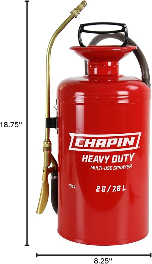 Made in The USA, 1244 2-Gallon Tri-Poxy Steel Tank Sprayer for Lawn, Home and Garden, Red