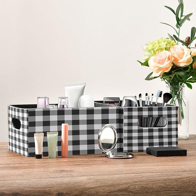 Kcldeci Black and White Plaid Storage Bins and Baskets for Organizing, Buffalo Check Plaid Sturdy Foldable Storage Baskets for Shelves, Closet, Nursery, Toy