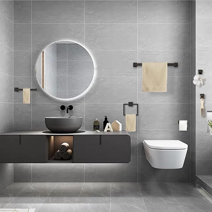 Bathroom Hardware Set Matte Black 10-Pieces Bathroom Towel Rack SUS304 Stainless Steel Bath Towel Bar Set, Towel Racks Wall Mounted.