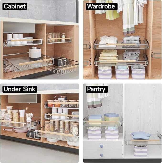 2Pack Expandable Pull Out Cabinet Organizer, Slide Out Drawers for Kitchen Cabinets, Heavy Duty Drawer Slides for Home Kitchen Pantry Cupboard Pots Pans, Adjustable Width 23.2"~39.9" W x 22.5''D