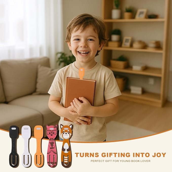 Rechargeable Kids Book Light, Cute Bookmark Reading Light for Kids, Dimmable Portable LED Book Light for Reading in Bed, Eye-Caring Bedtime Reading Lamp for Children & Travel, Orange