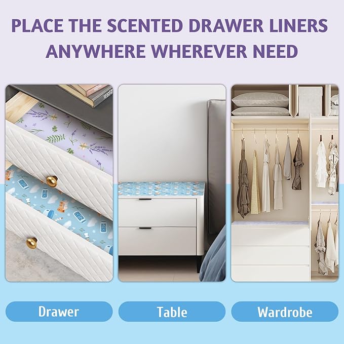 SCENTORINI Scented Drawer Liners for Dresser,6 Lavender + 6 Baby Powder Scent Drawer Paper Liners, Paper Sheets Liner 14.3x19.5 Inch, for Fragrant Home Shelf Closet Bedroom Drawer