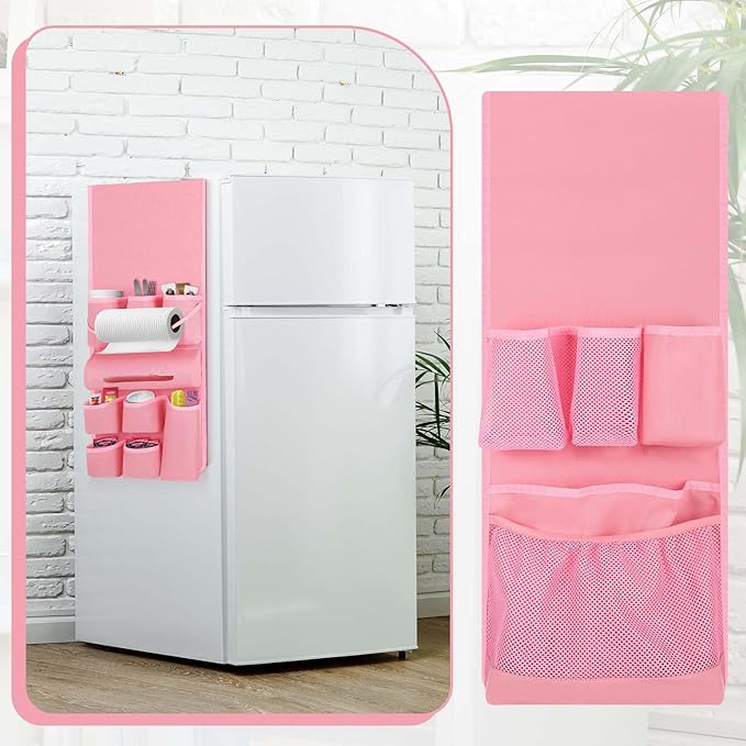 Weysat Mini Fridge Organizer Dorm Essentials Dust Cover with 14 Pockets for Most Household Refrigerators Hanging Mini Fridge Caddy Organizer Storage Bag for Dorm Office Kitchen Home School