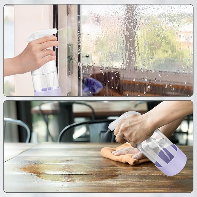 Glass Spray Bottles with Silicone Sleeve Protection, Empty 16 oz Refillable Containers, Reusable Spray Bottles with Adjustable Nozzle for Hair, Cleaning Solutions, 3 Pack Grey&Blue&Purple