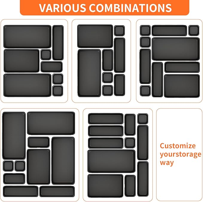 46 Pack 5-Sizes Large 12'' Tool Box Organizer Tray, Tool Box Organizers and Storage, for Hammer, Wrench, Screw, Small Parts Toolbox Organization, Tool Cart Chest Garage Drawer Organizer Tray, Black