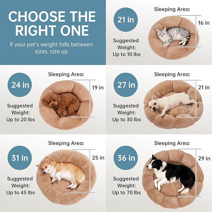 OhGeni 27 inches Calming Donut Dog & Cat Bed for Medium Pets, Warming Comfort Fluffy Short Pile Fur, Durable Machine Washable Round Bed, Cute Round Bed for Puppy and Kitten, Pink