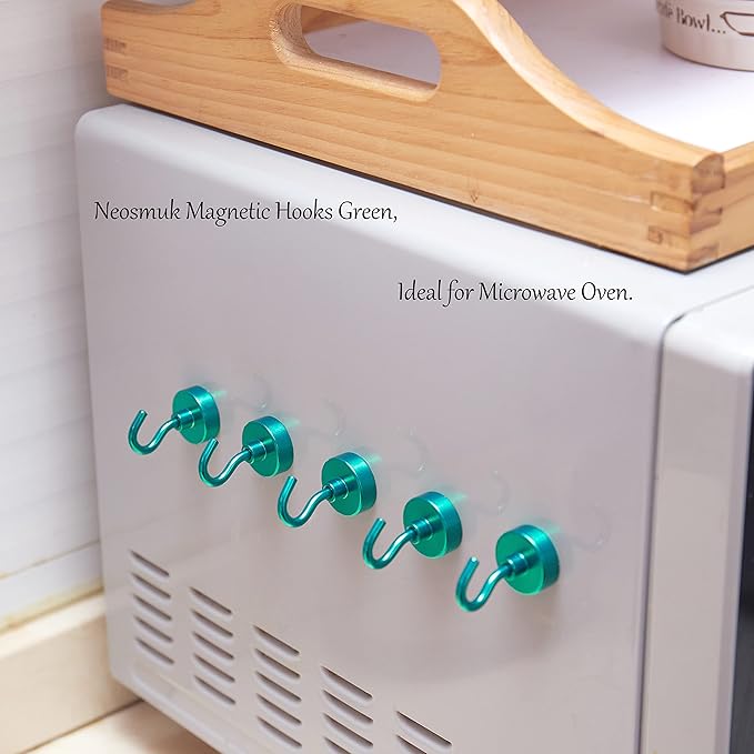 Neosmuk Magnetic Hooks,Heavy Duty Earth Magnets with Hook for Refrigerator, Extra Strong Cruise Hook for Hanging, Magnetic Hanger for Cabins, Grill (Green, 4 Pack)