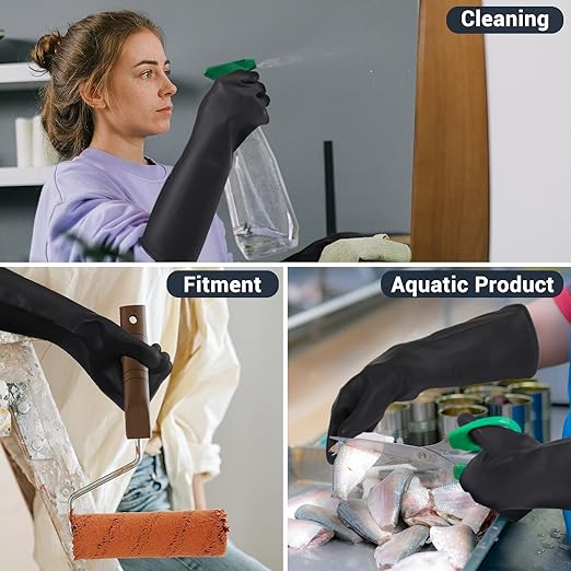 Thick Chemical Resistant Rubber Gloves, Waterproof Cleaning Protective Heavy Duty Gloves with Non-Slip Diamond Grip, 1 Pair XL