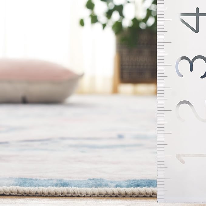Safavieh Washable Rug Arizona Collection - 6' Square, Ivory & Aqua, Slip Resistant & Easy to Clean, Ideal for Living Room, Bedroom, Home Office, Dining Space (ARZ324A)