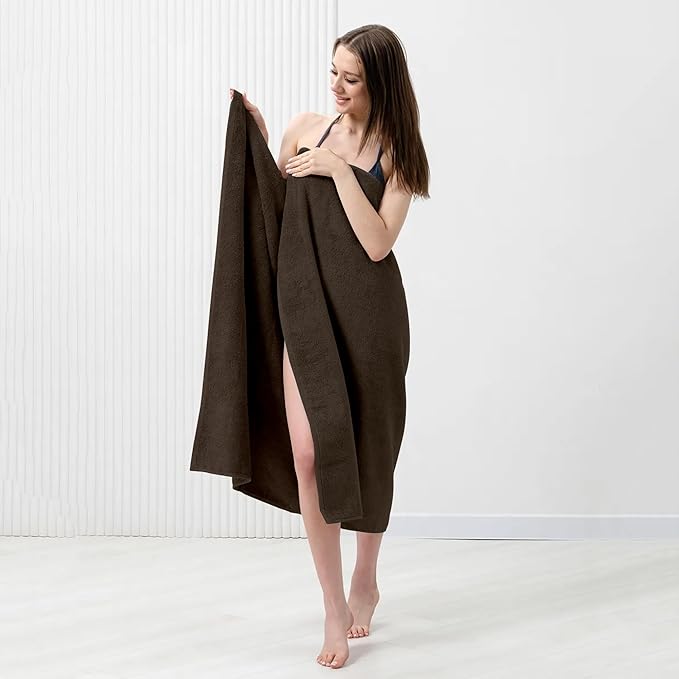 Bath Sheets – Extra Large Bathroom Sheet Set – Pack of 2 Jumbo Towels Dark Brown (71x35in) – 100% Cotton Soft Quick Dry Large Bath Towels for Adults Hotel Spa Bathroom Use