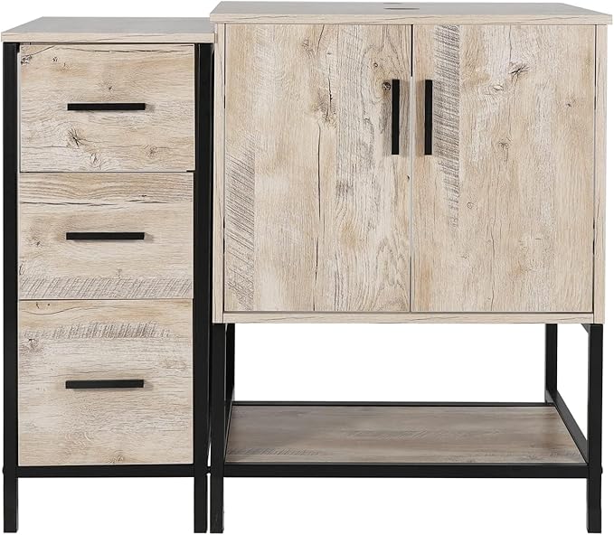 eclife 36" Bathroom Vanity Sink Combo Modern Metal Stand Cabinet W/Bottom Shelf & Storage Side Cabinet, Oak (Without Sink)