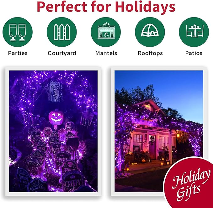 LAMPHOME Purple Halloween Lights, 21.6FT100 LED Halloween String Lights, Waterproof & Connectable Mini Christmas Light, Plug in for Indoor Outdoor Holiday Christmas Party Bedroom Decorations