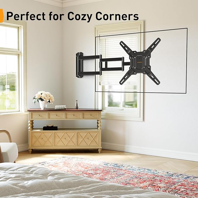 Perlegear Long Arm TV Wall Mount for 32-65″ TVs, 37.4” Long Extension Corner TV Mount, Max VESA 400x400mm, Articulating Arms Full Motion Wall Mount Bracket with Swivel and Tilt, Holds up to 110 lbs