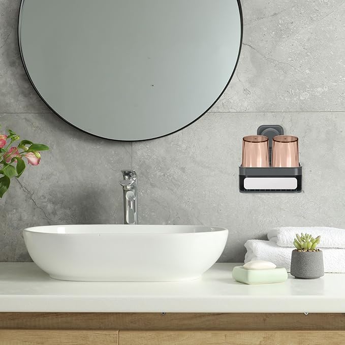uxcell 2Pcs Suction Cup Soap Dish, Removable and Reusable Wall Mounted Double Bar Soap Holder for Shower No-Drilling Sponge Holder for Bathroom Kitchen, Gray