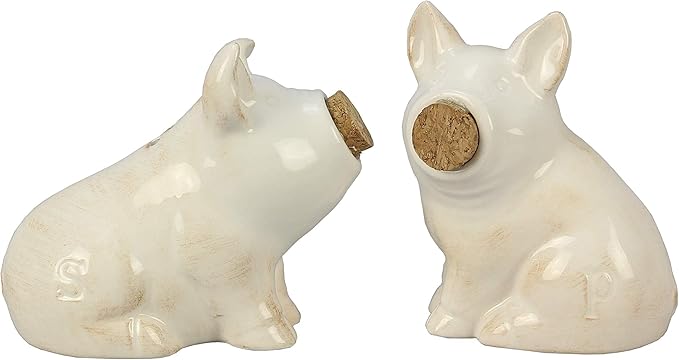 Young's Inc Ceramic Piggy Salt & Pepper Set of 2, Multi